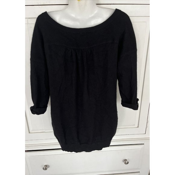 Diane Von Furstenberg 100% Cashmere Sweater S Black With Pockets 3/4 Sleeves - Picture 4 of 5